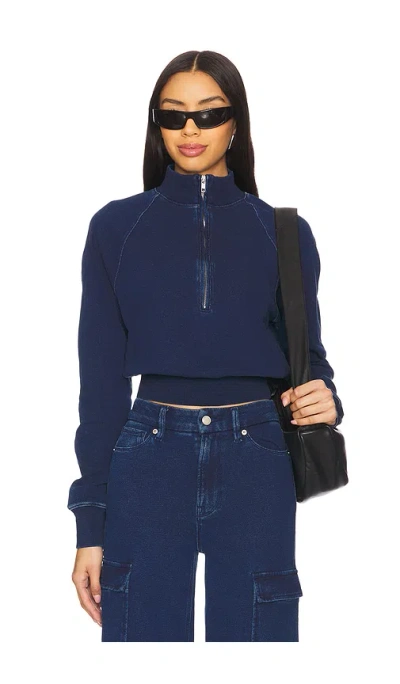 Good American Jeanius Mock Zip Pullover In Indigo377