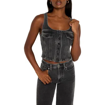 Good American Jeanius Square Neck Cotton French Terry Corset Top In Black322
