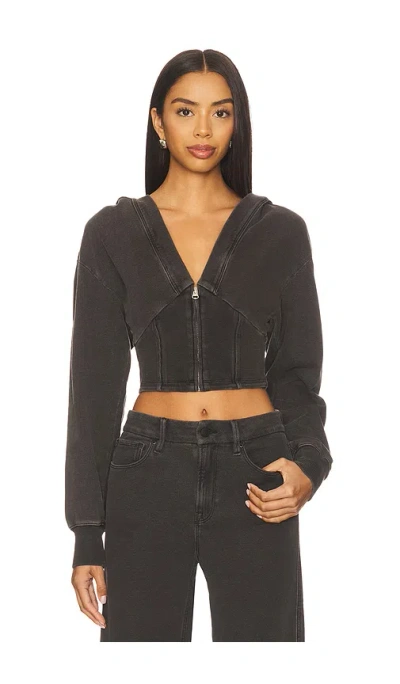 Good American Jeanius Zip Up Hoodie In Black