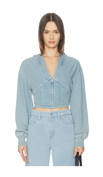 Good American Jeanius Zip Up Hoodie In Blue