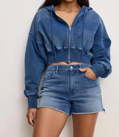 GOOD AMERICAN JEANIUS ZIP UP HOODIE IN INDIGO900