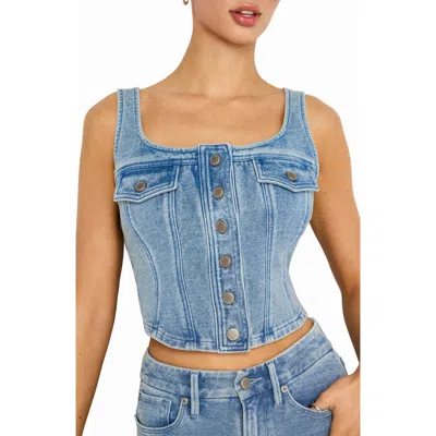 Good American Jeanus Button Front Crop Corset Top In Indigo586