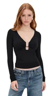 Good American U-wire Long Sleeve Jersey Top In Black