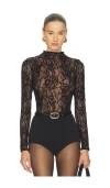 Good American Womens Black001 Long-sleeves Mock-neck Lace Bodysuit In Black