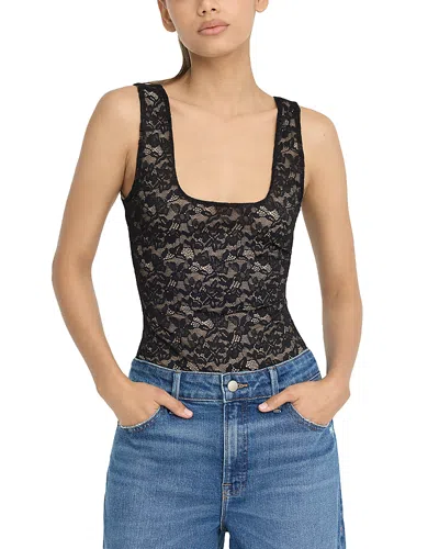 Good American Lace Scoop Tank Bodysuit In Black