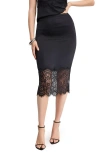 Good American Lace Trim Satin Midi Skirt In Black