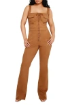 Good American Lace-up Utility Twill Jumpsuit In Canyon003