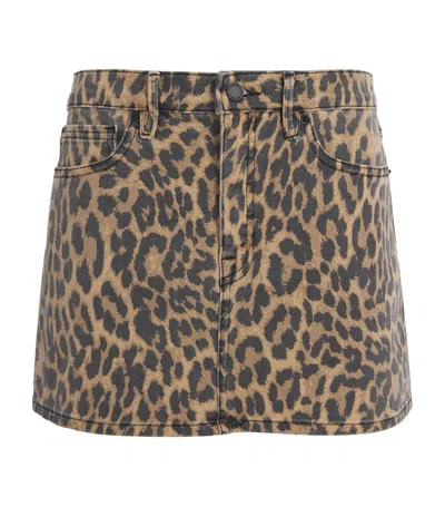 Good American Leopard Good 90s Mini Denim Skirt In Brown