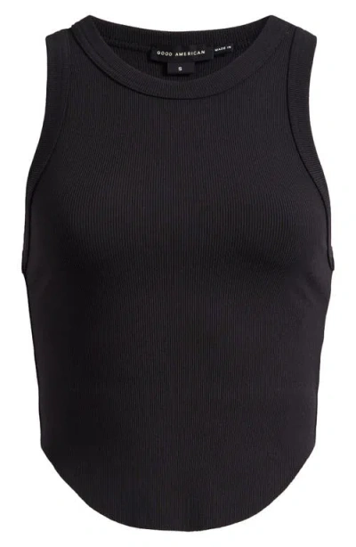 Good American Lightweight Crop Stretch Cotton Rib Racer Tank In Black