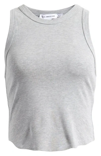 Good American Lightweight Crop Stretch Cotton Rib Racer Tank In Gray