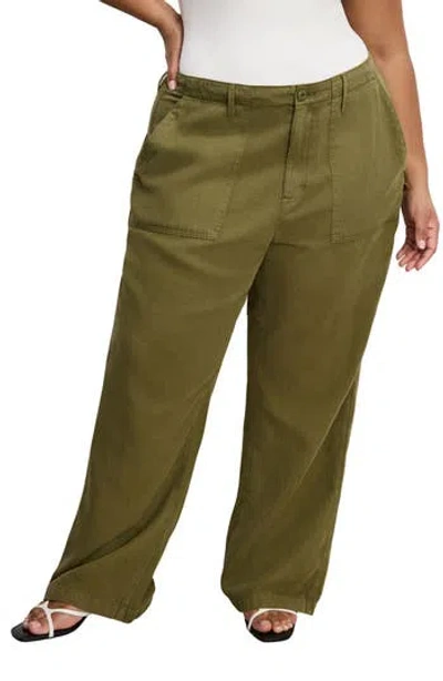 Good American Lite Linen Jeans In Green