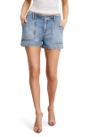 Good American Womens Indigo786 Drawstring Patch-pockets Denim-blend Shorts