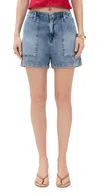 Good American Womens Indigo786 Drawstring Patch-pockets Denim-blend Shorts