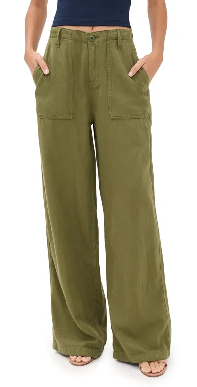 Good American Lite Linen Pants Martini Olive002 In Green