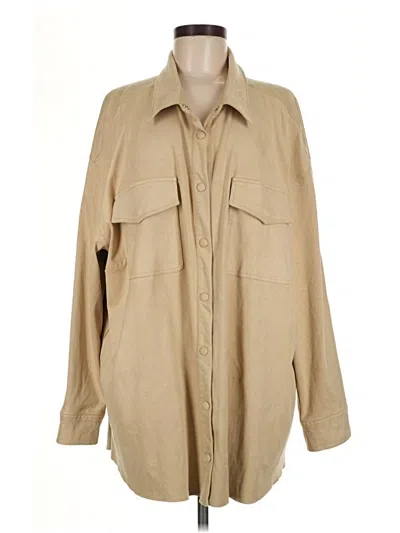 Pre-owned Good American Long Sleeve Button Down Shirt In Tan