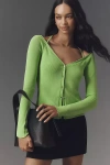 Good American Long-sleeve Off-the-shoulder Stretch Rib Knit Top In Lime005