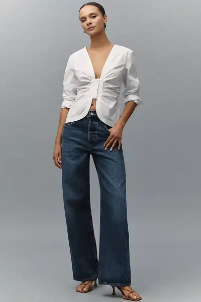 Good American Long-sleeve Poplin Ruched Shirt Top