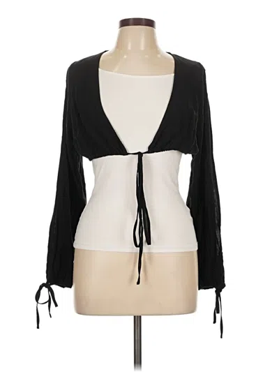 Pre-owned Good American Long Sleeve Top Black Plunge Neckline Tops