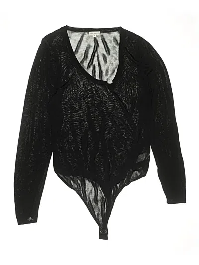 Pre-owned Good American Long Sleeve Top Black Plunge Neckline Tops