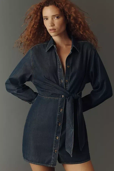 Good American Long-sleeve Denim Wrap Dress In Blue