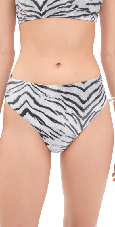 Good American Matte High Waist Bikini Bottoms Black And White Tiger In Animal Print