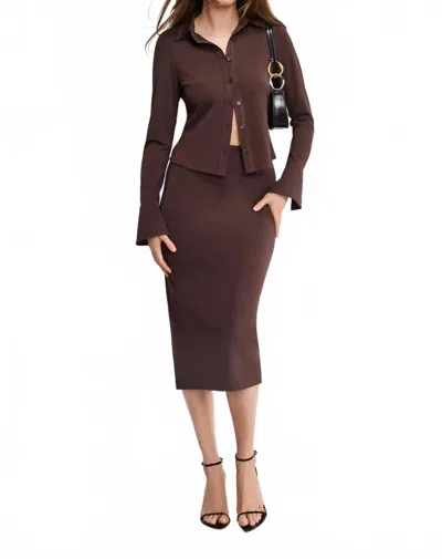 Good American Matte Jersey Long Sleeve Top In Bark In Brown