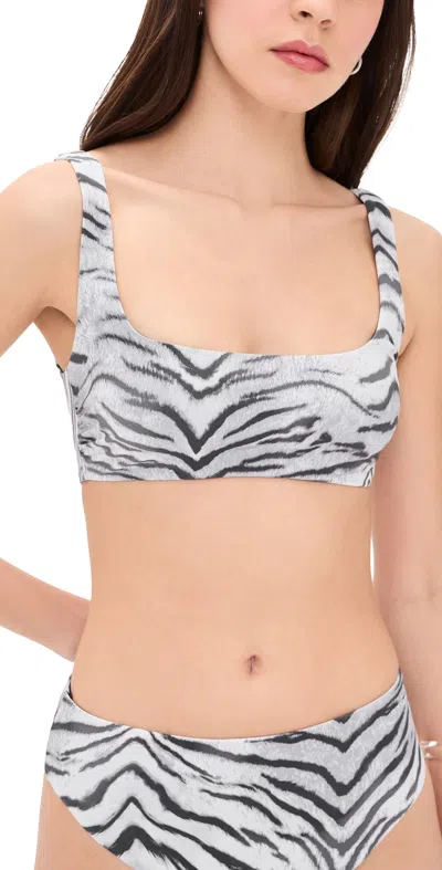 Good American Matte Khloe Bikini Top Black And White Tiger In Gray