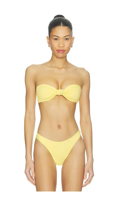 Good American Matte Twist Bandeau Bikini Top In Yellow