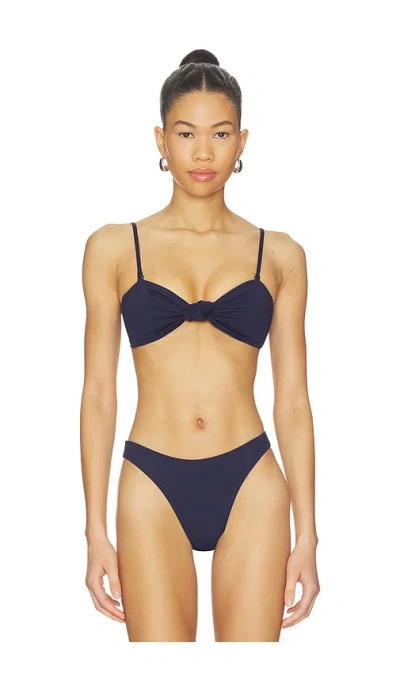 Good American Matte Twist Bandeau Bikini Top In Blue