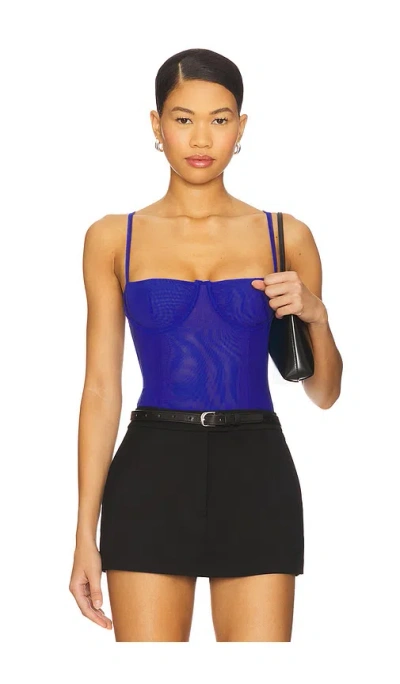 Good American Mesh Bustier Bodysuit In Blue