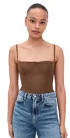 Good American Mesh Bustier Thong Bodysuit Saddlewood In Brown