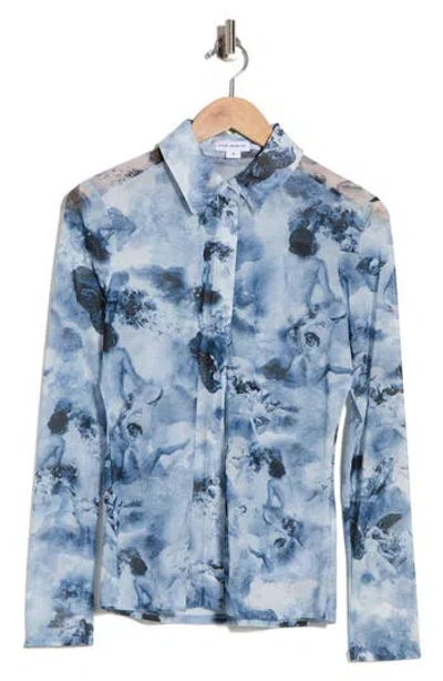 Good American Mesh Button-up Shirt In Blue