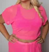 Good American Mesh Cropped Tee In Knockout Pink