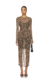 Good American Mesh Ruched Maxi Dress Lucky Leopard001 In Brown