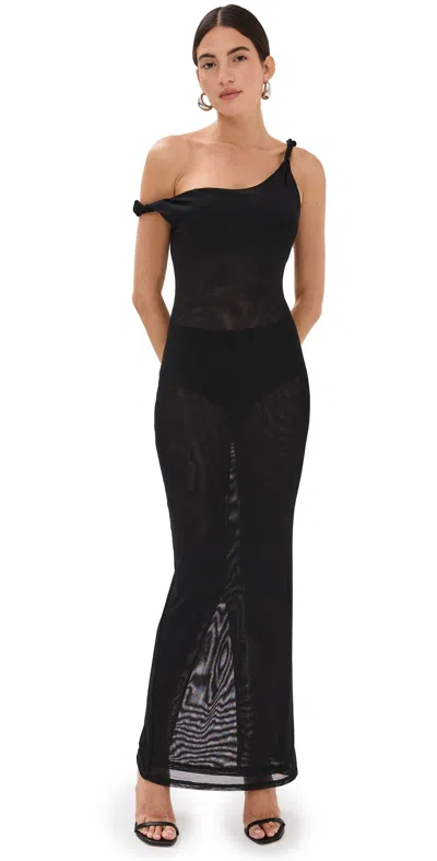 Good American Mesh Twist Maxi Dress Black In Black001