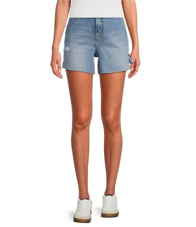 Good American Mid Rise Carpenter Long Shorts In Indigo In Blue