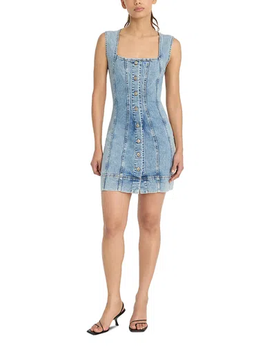 Good American Sleeveless Button-front Power Stretch Denim Mini Dress In Blue