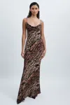 Good American Chiffon Bias Cowl Neck Maxi Dress In Multi