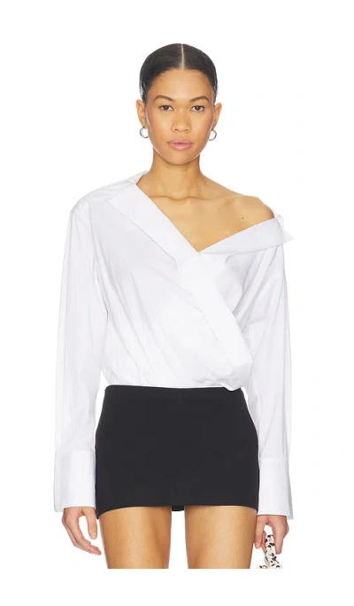 Good American Off-shoulder Poplin Bodysuit In White