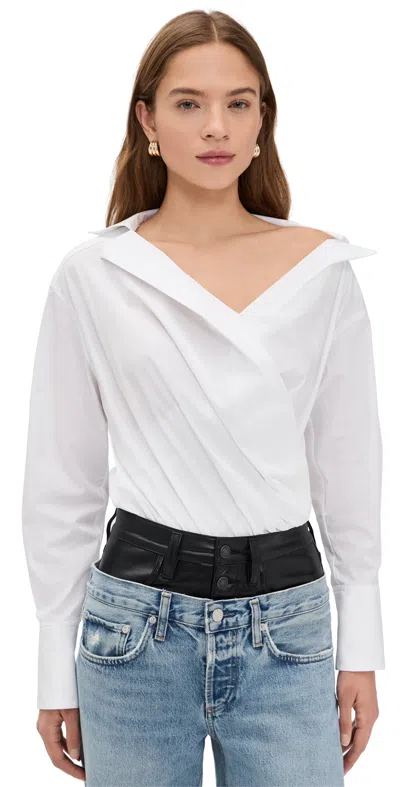 Good American Off Shoulder Poplin Thong Bodysuit White001