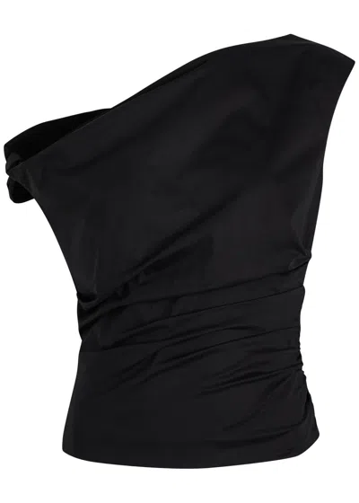 Good American Off-the-shoulder Cotton-poplin Top In Black