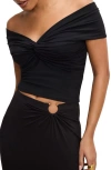 Good American Off The Shoulder Twist Jersey Crop Top In Black001
