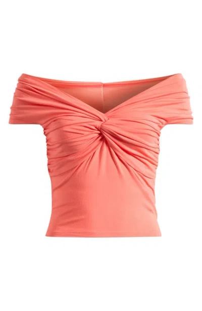 Good American Off The Shoulder Twist Jersey Crop Top In Coral002
