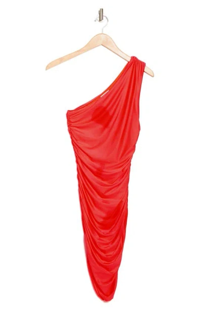 Good American One-shoulder Satin Minidress In Fiery Coral 002