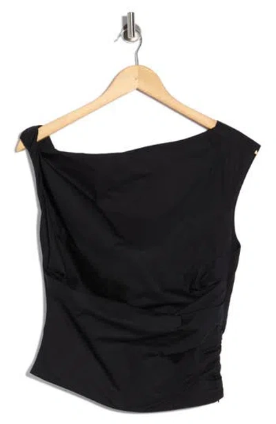 Good American One-shoulder Poplin Top In Black