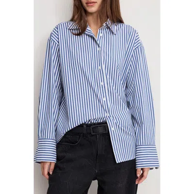 Good American Oversize Cotton Poplin Button-up Shirt In Blue