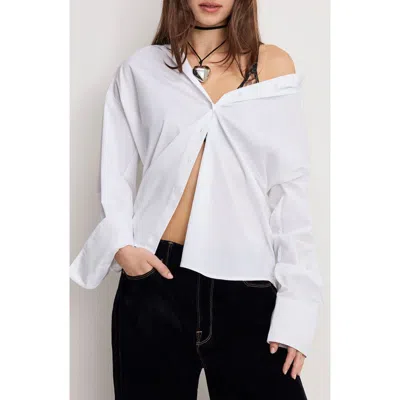 Good American Oversize Cotton Poplin Button-up Shirt In White