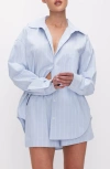 GOOD AMERICAN OVERSIZE STRIPE STRETCH COTTON POPLIN BUTTON-UP SHIRT