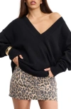 Good American Knit Deep V Knit Sweater Black001 In Black