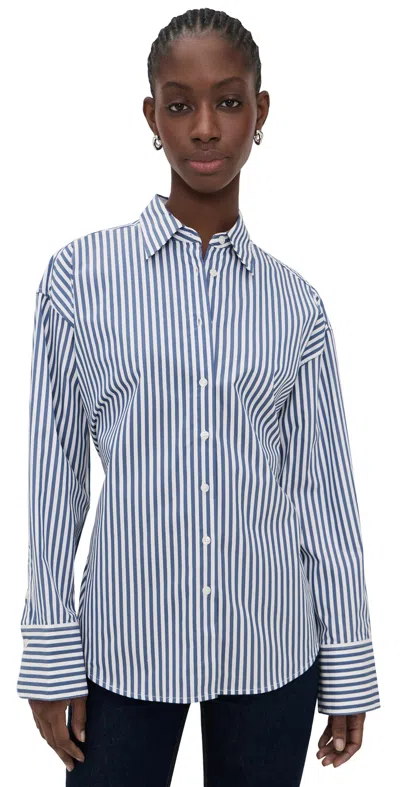 Good American Oversized Poplin Shirt With Adjustable Waist Indigo Stripe In Multi